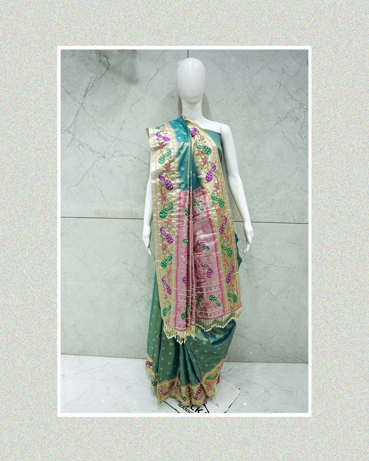 Teal Pink Saree