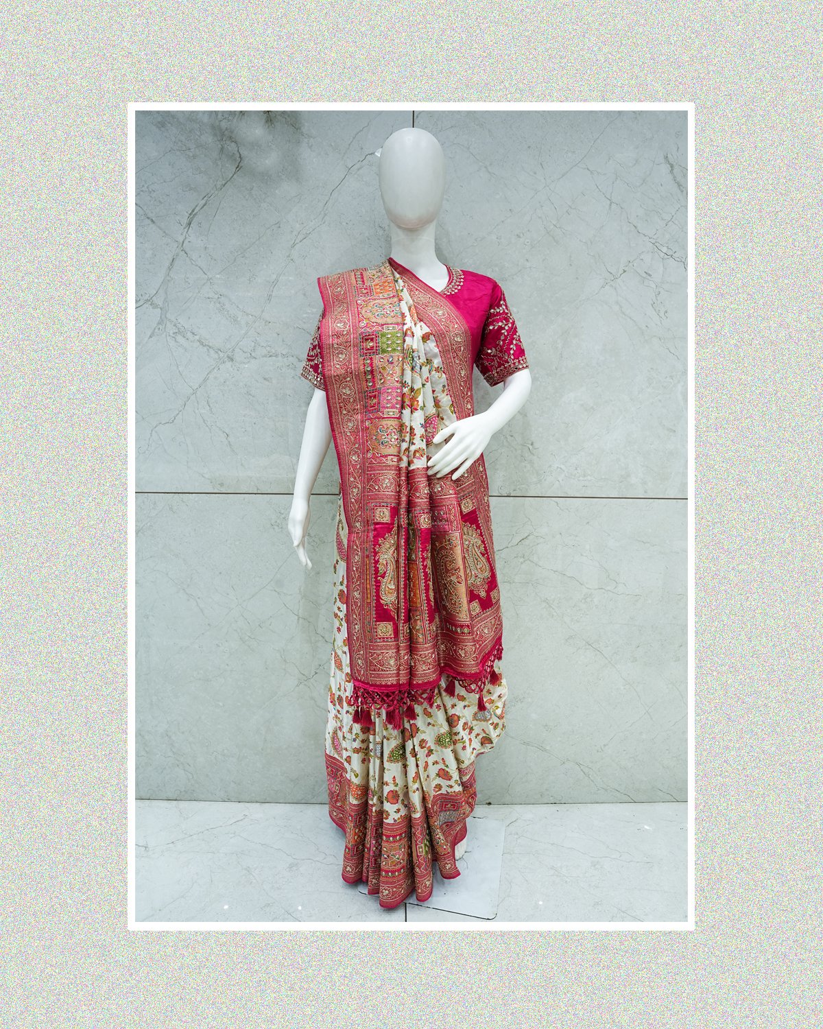 White Red Saree